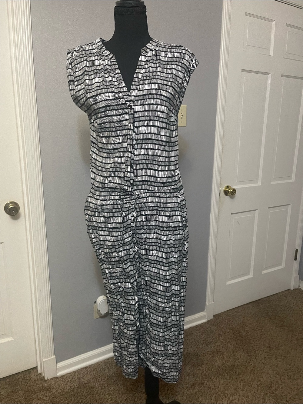Black and white wide leg jumpsuit